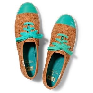 KEDS Kate Spade Cork Corkie Sneakers Shoes Lace Up Teal Green Rubber Soles